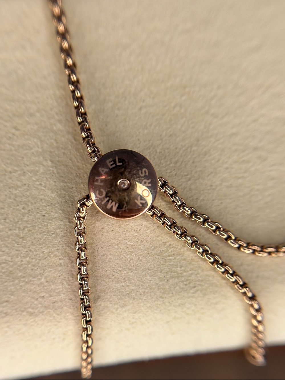 Michael Kors Rose Gold Pavé Heart Slider Bolo Bracelet CZ Retired - Picture 3 of 5